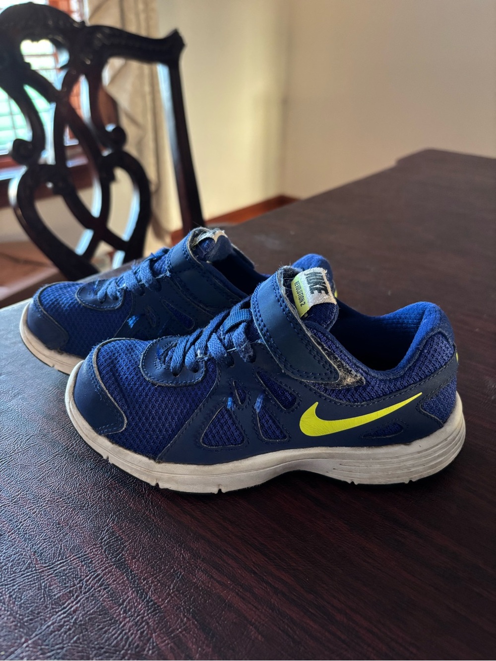 Nike Kids Navy Blue and Neon Yellow Athletic Sneakers
